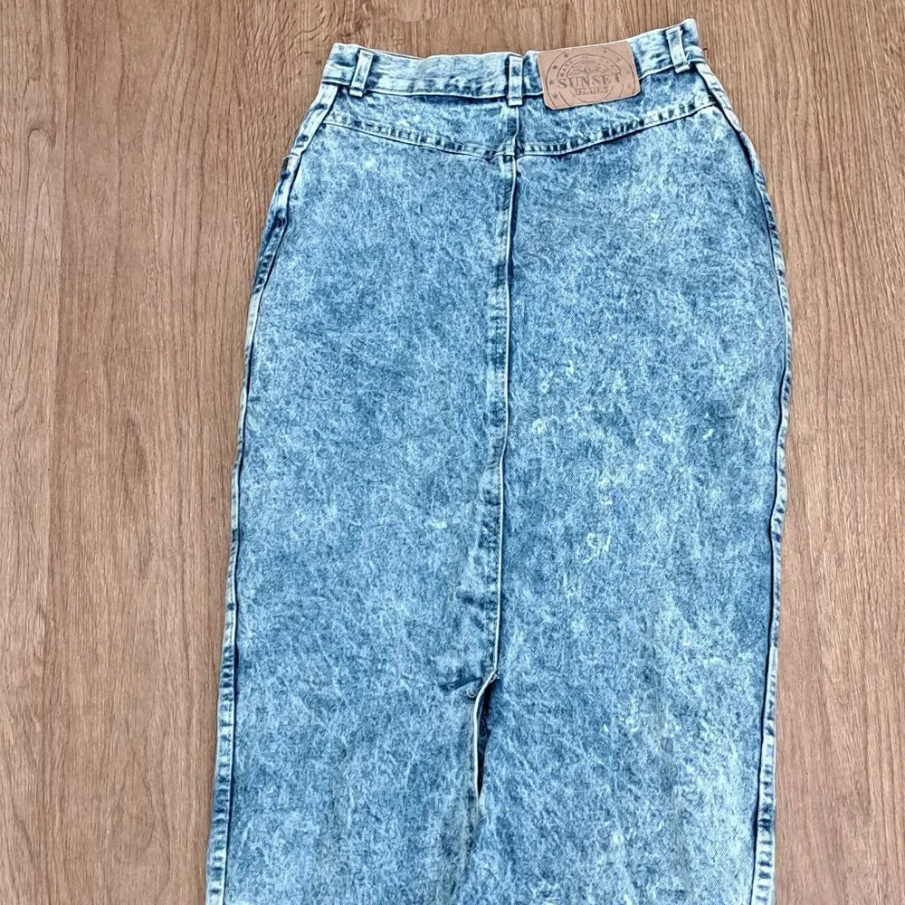 Sunset Blues Vintage 80's Style Acid Wash Denim Midi Skirt Juniors Size 7
